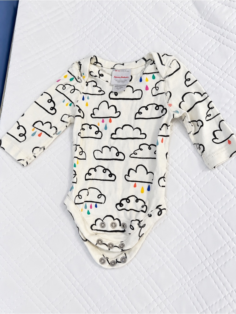 Hanna Andersson Organic Cotton Baby Bodysuit 0–3M 50cm White Clouds Rain